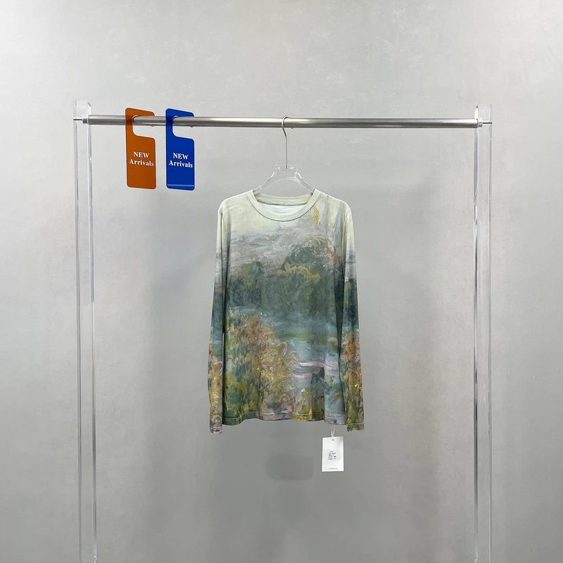 JVV春夏季新款水墨扎染打底衫女水溶印花长袖圆领防晒衫90197