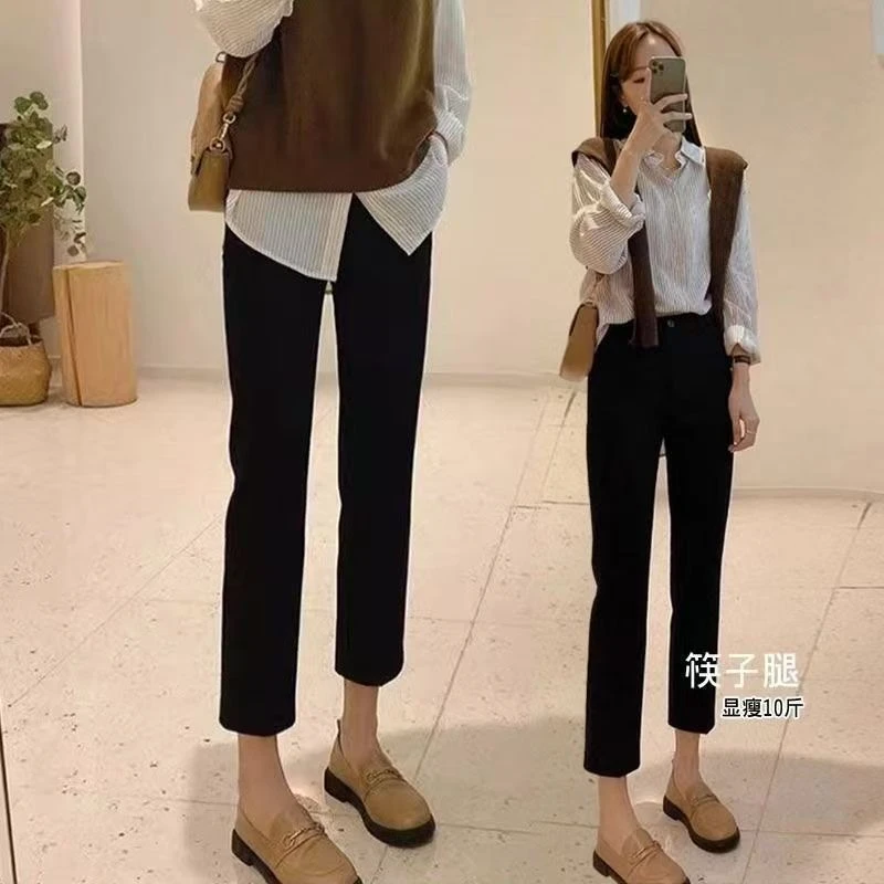 王炸裤型~筷子腿休闲烟管裤2025春季新款高腰显瘦上班专用小黑裤
