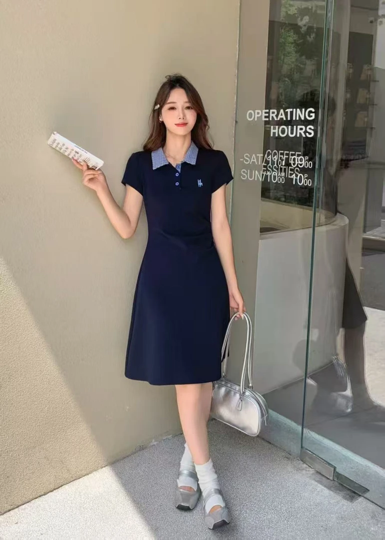2025夏季新款时尚短袖连衣裙女洋气减龄显瘦气质中长款A字裙潮