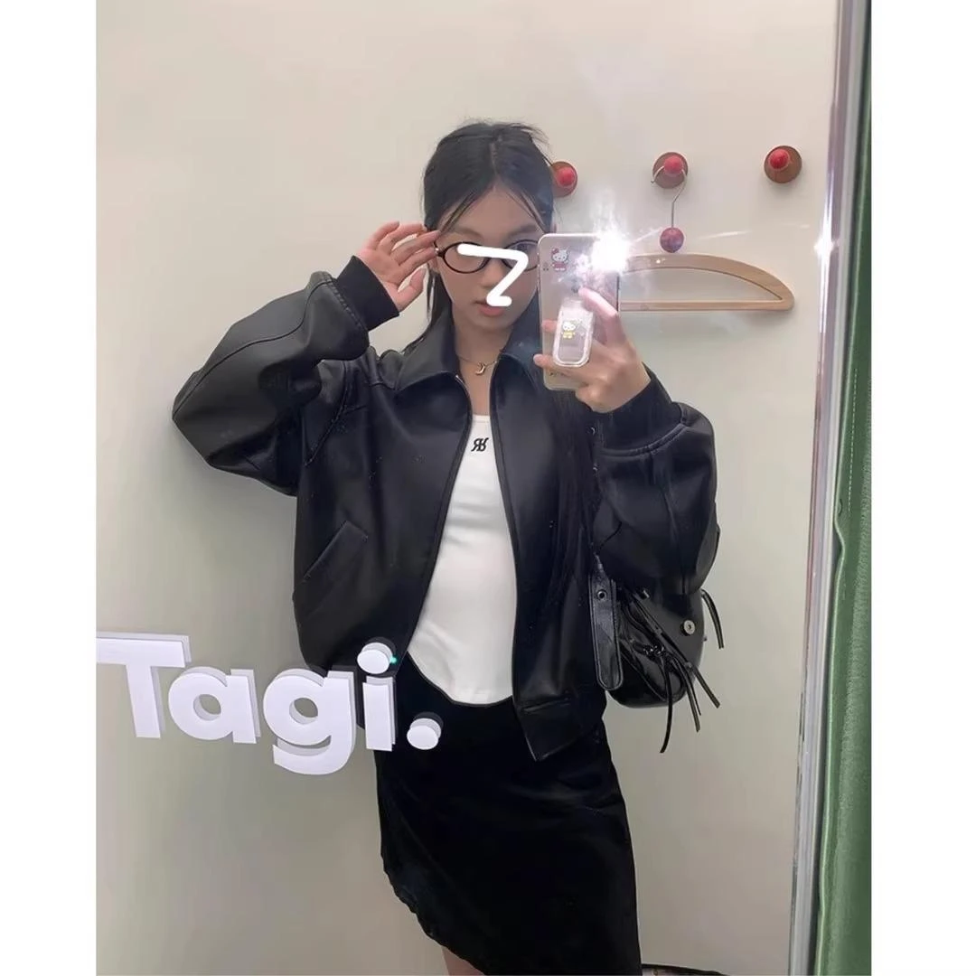 百搭黑色皮衣外套女2025新款春秋高级感短款气质美拉德皮夹克女