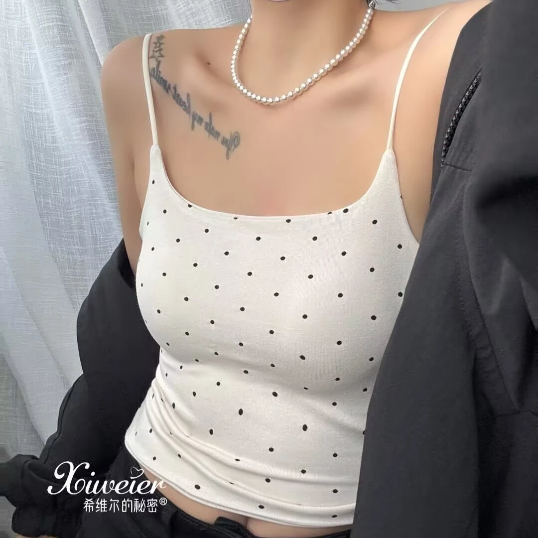 辣妹抹胸吊带自留热卖款性感露背蝴蝶美背带胸垫时尚波点吊带背心