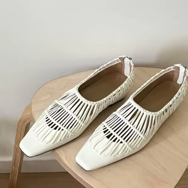 牛皮版~2025新款编织流苏镂空浅口玛丽珍单鞋女平底百搭小众鞋子