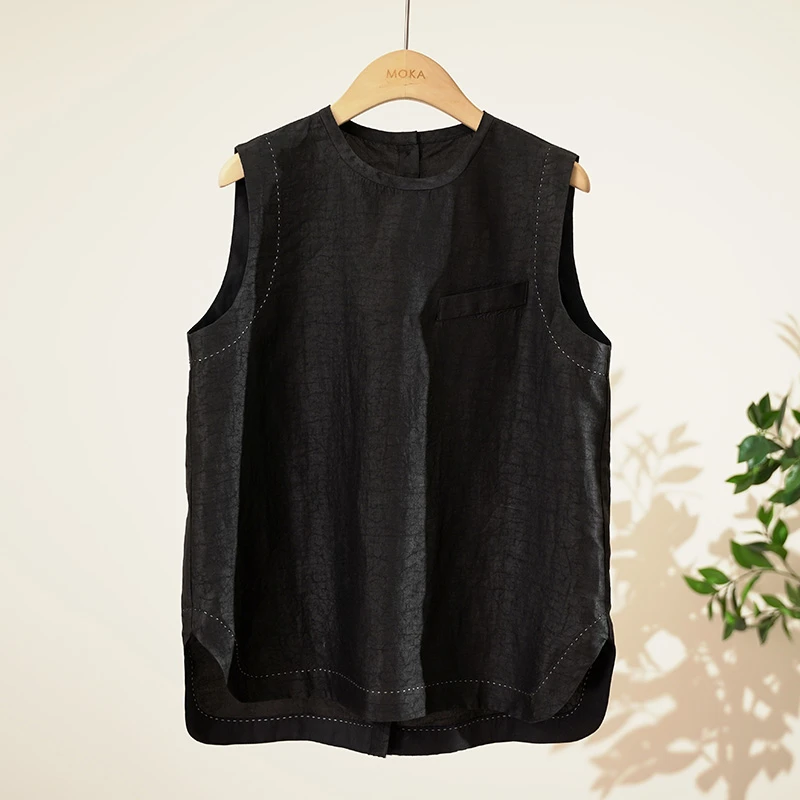 桑蚕丝香云纱龟裂纹无袖女士上衣（241970）