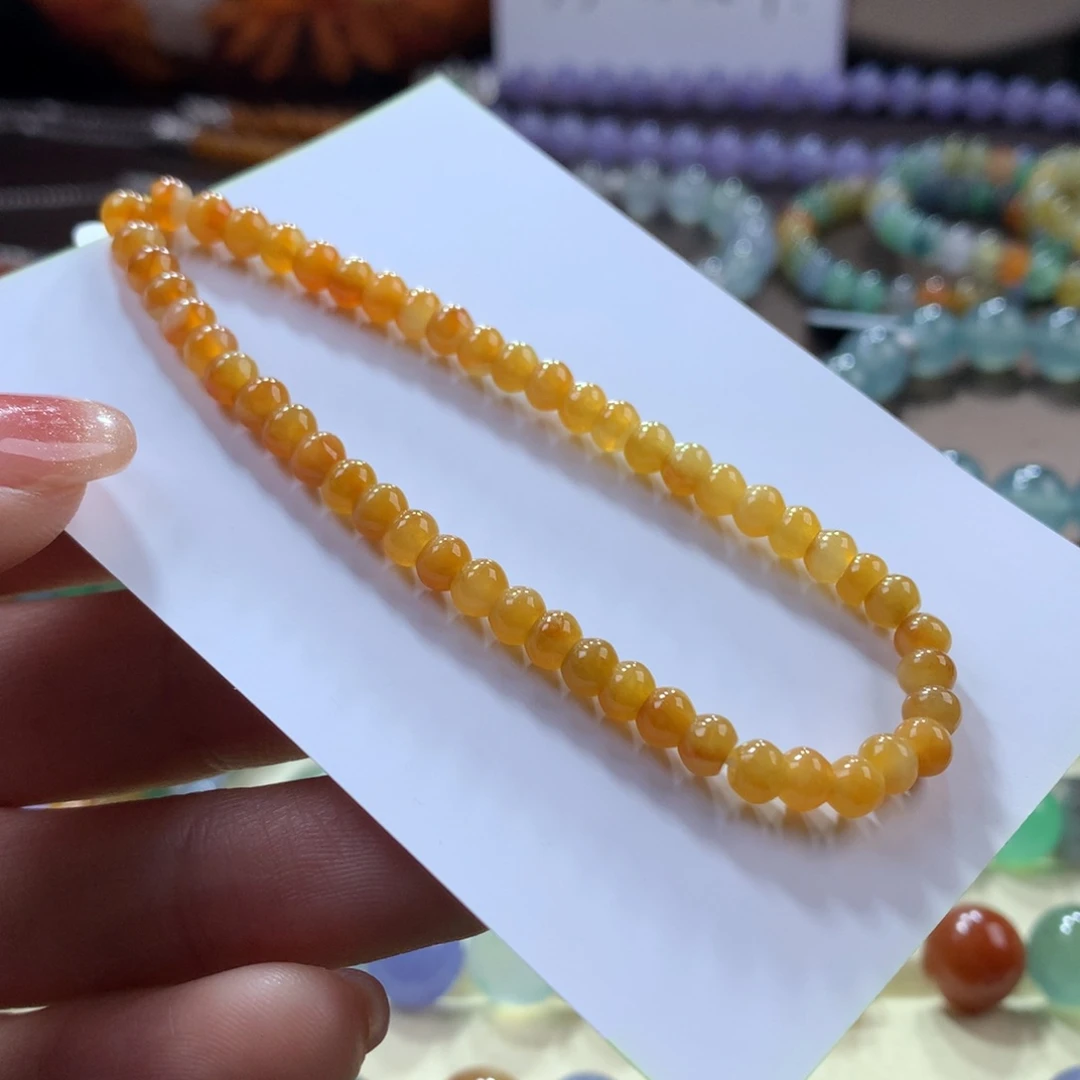 翡翠手链未镶嵌橙黄翡算盘珠卡4.5