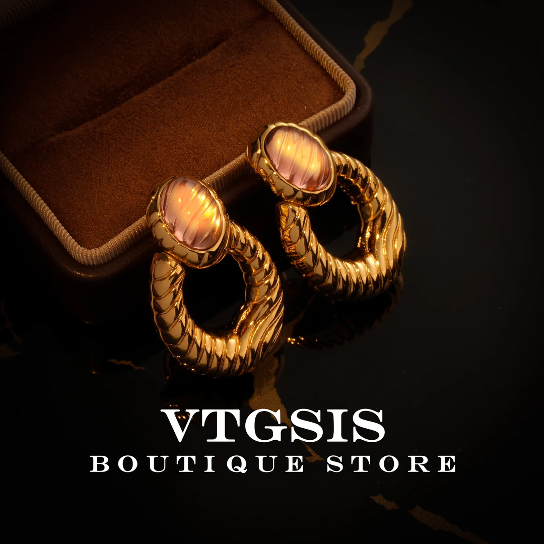 VTGSIS 合金琉璃耳饰 宫廷风高级感女琉璃茶色麻花大圈耳钉22531