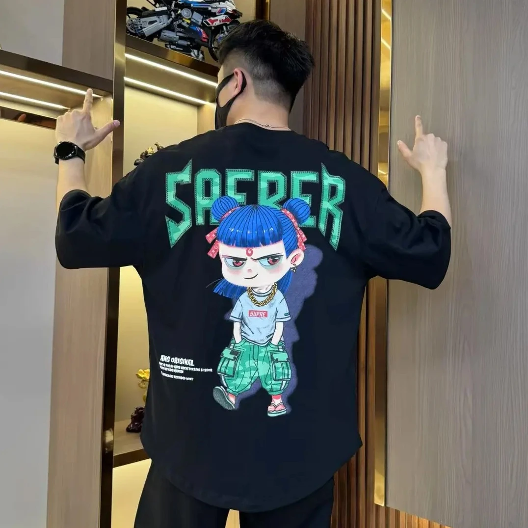 美式潮牌男士短袖t恤夏季新款百搭高级感男装痞帅圆领半袖T恤上衣