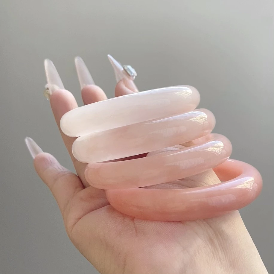 【红丝玉】天然龙纹桃花酿气质女款古风冰透粉玉手镯多样性拍一发一