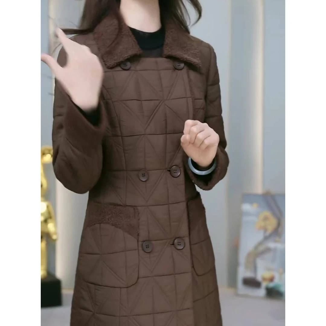 中长款2025新款冬季时尚加厚保暖棉服显瘦纯色气质洋气棉袄外套女