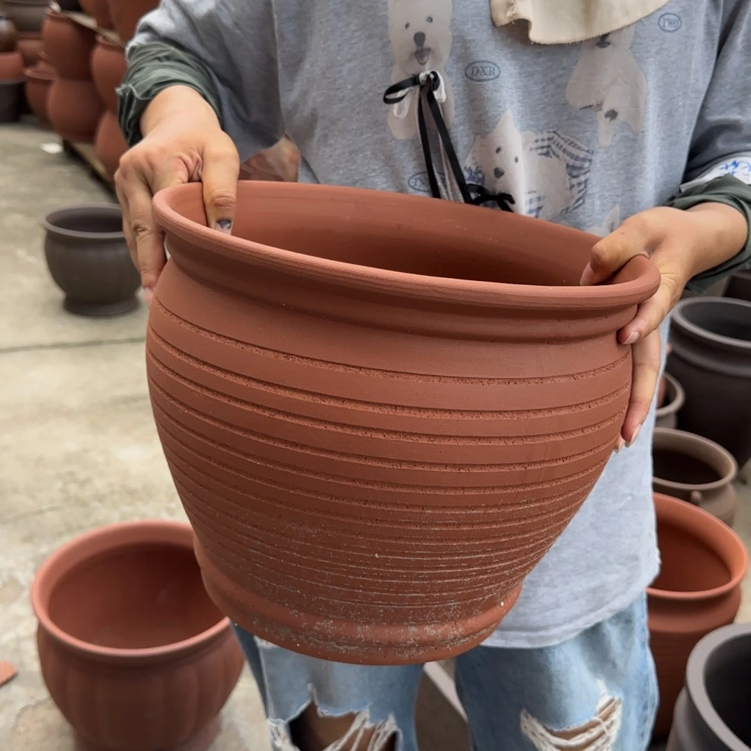 朱泥花盆口32高26宜兴紫砂