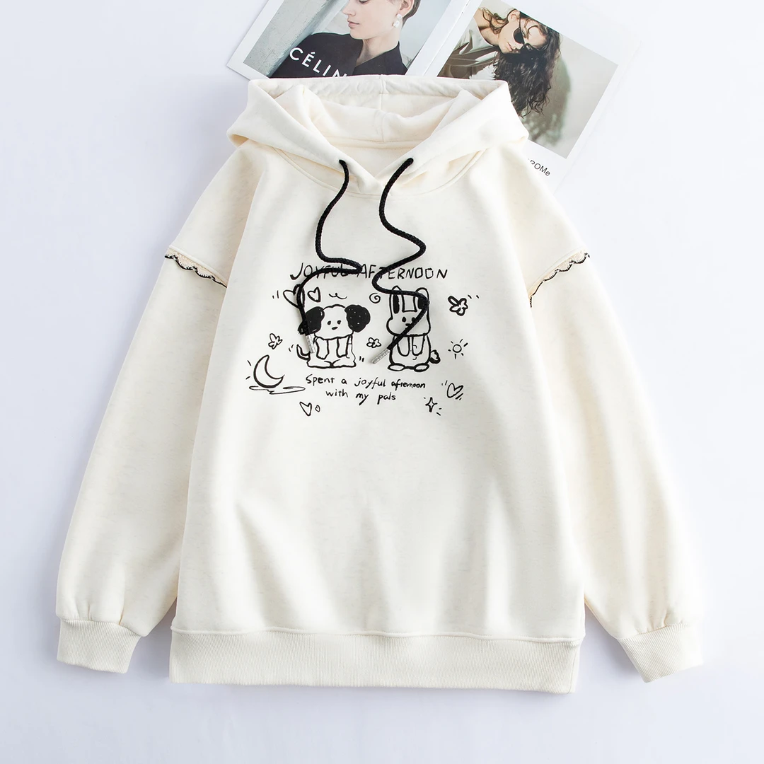 初中学生卫衣秋冬款2025新款青少年少女宽松连帽加绒加厚大童上衣