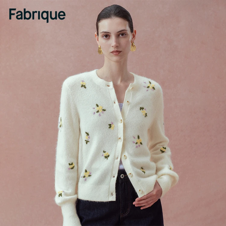 Fabrique Sabina【普罗旺斯】手工刺绣碎花羊驼毛绵羊毛针织开衫
