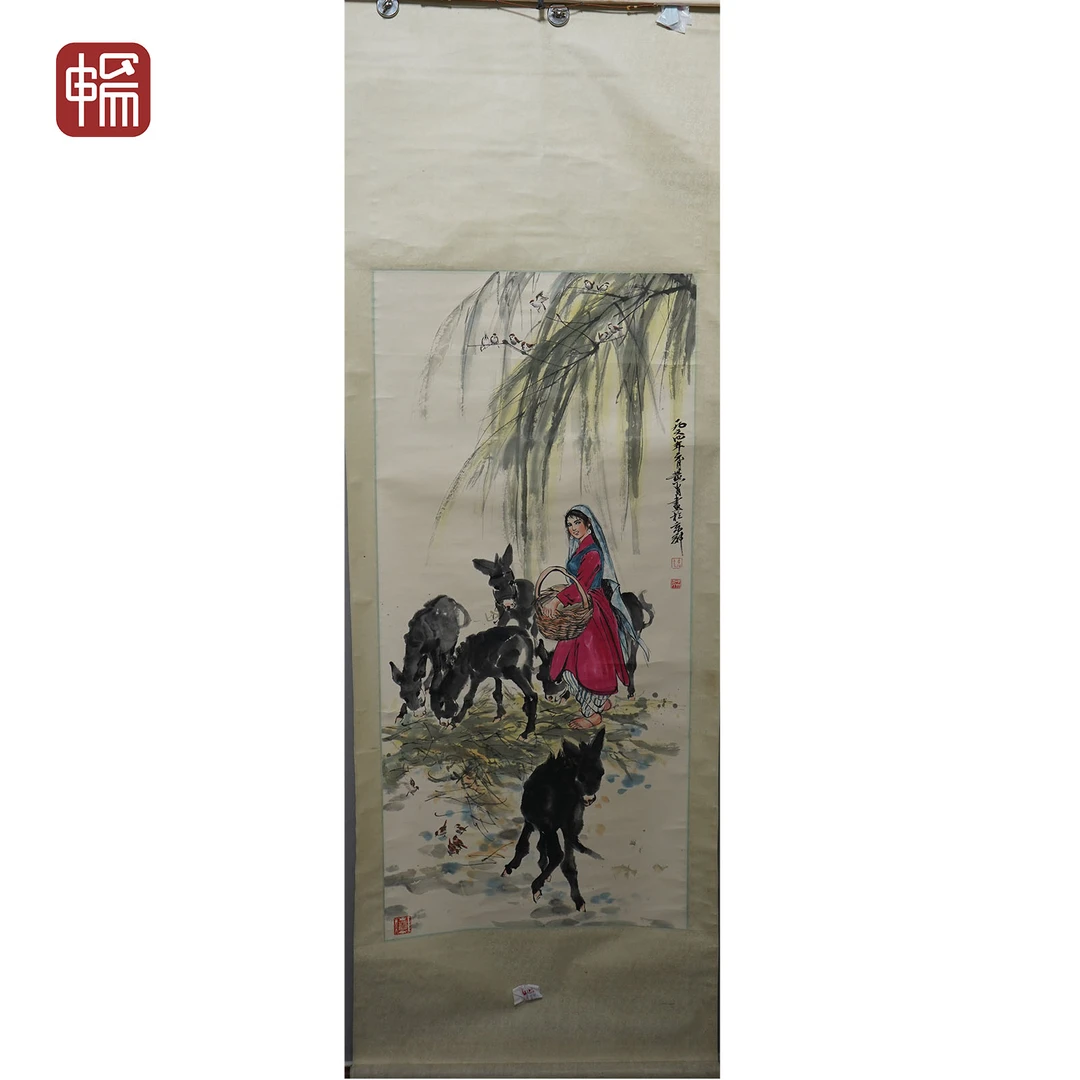 T1056 柳荫牧驴图 131*61（7.19）纸本立轴 MZ