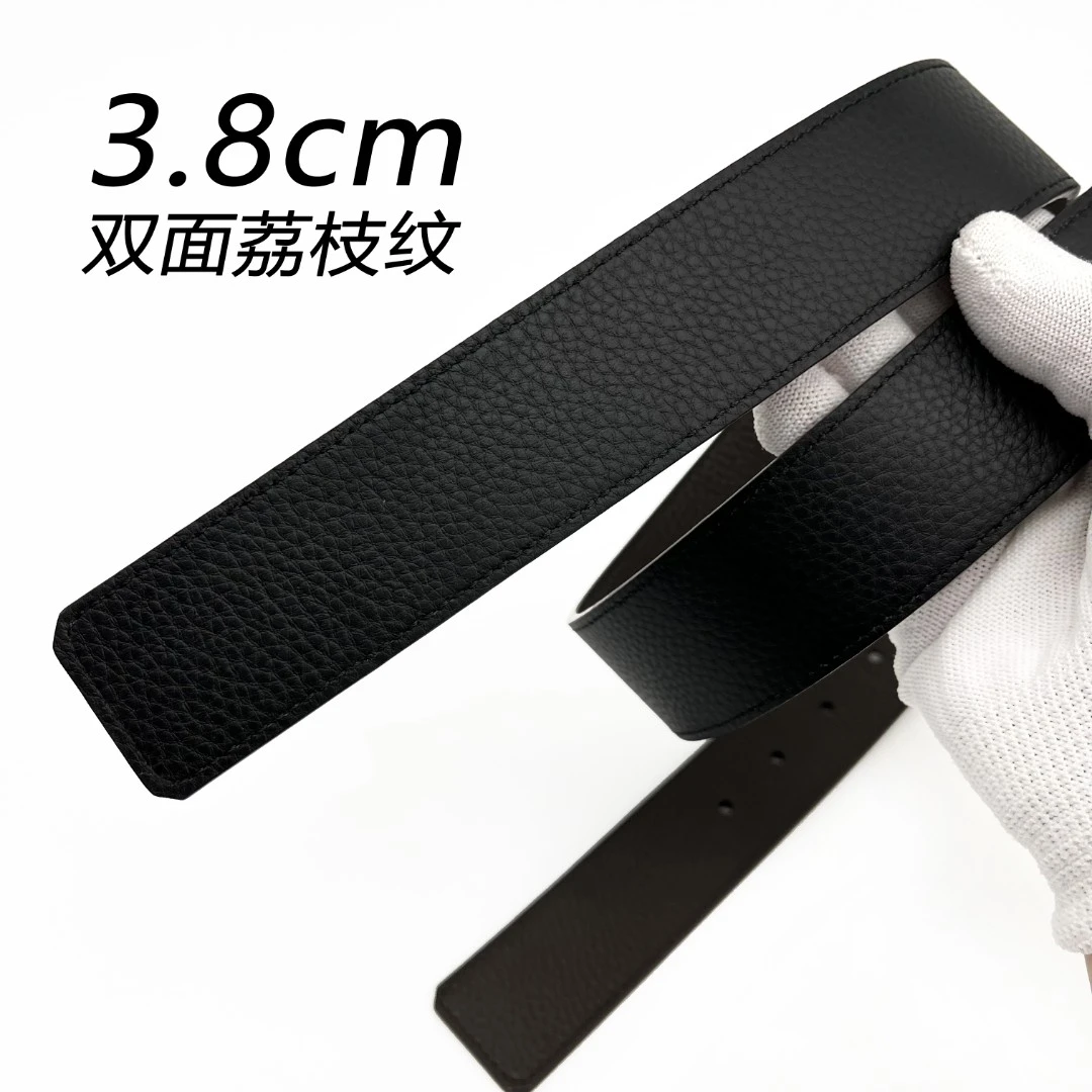【荔枝纹】3.8宽男士男款双面真牛皮皮带百搭平滑扣带身001
