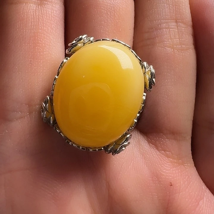 蜜蜡银S925镶嵌戒指戒指