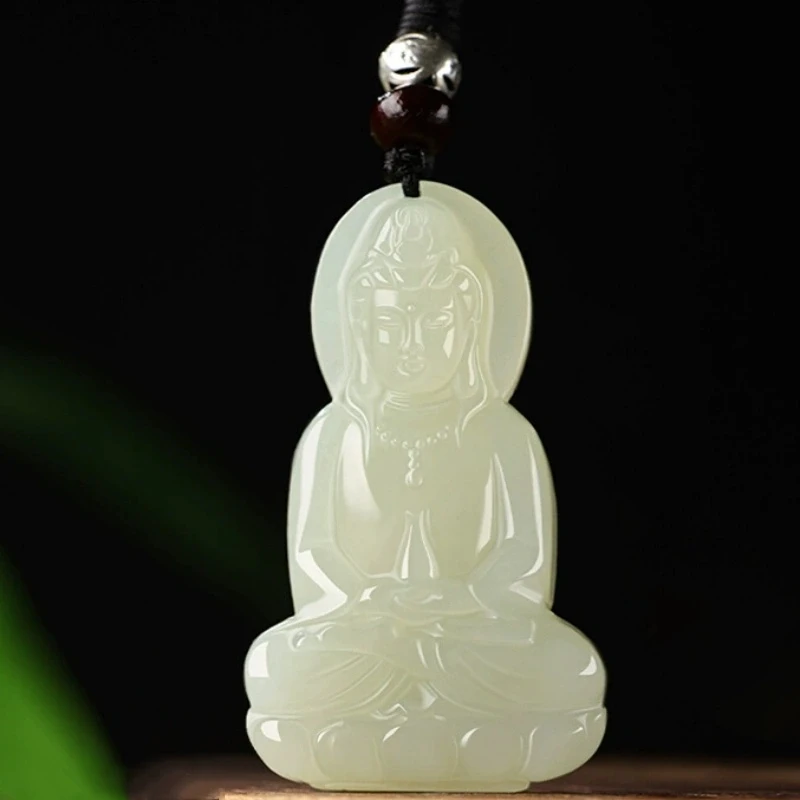 天然和田玉观音头吊坠男款项链玉佩玉石白玉挂坠菩萨挂件女