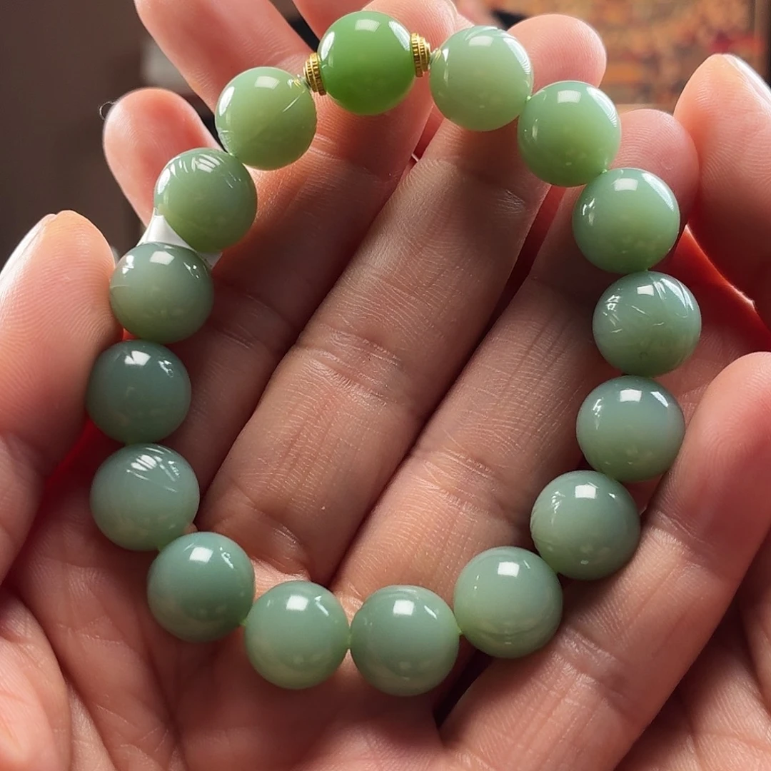 和田玉未镶嵌手串俄碧玉粉青圆12