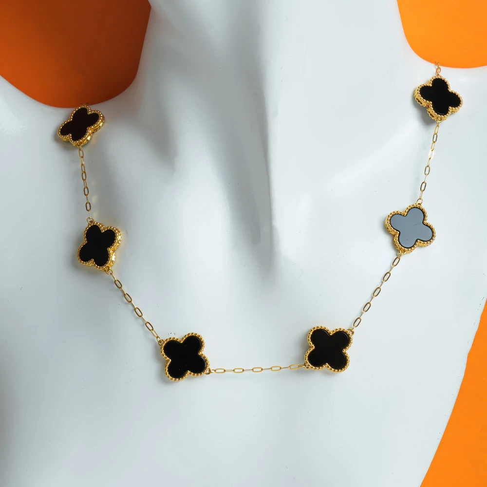 十花黑玛瑙项链 10 15mm 18k金镶嵌AU750 经典气质