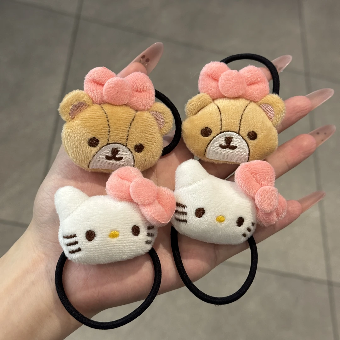 可爱蝴蝶结KT猫小熊发圈卡通毛绒秋冬马尾头绳日韩高颜值百搭发绳