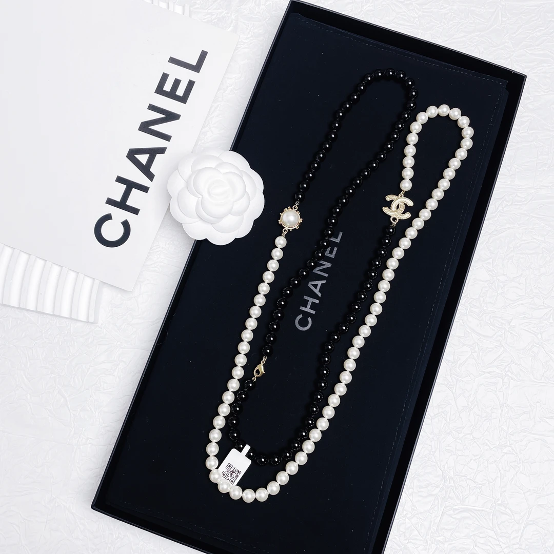 95新 Chanel/香奈儿 柚礼中古/香奈儿双C黑白珍珠项链LZ411118