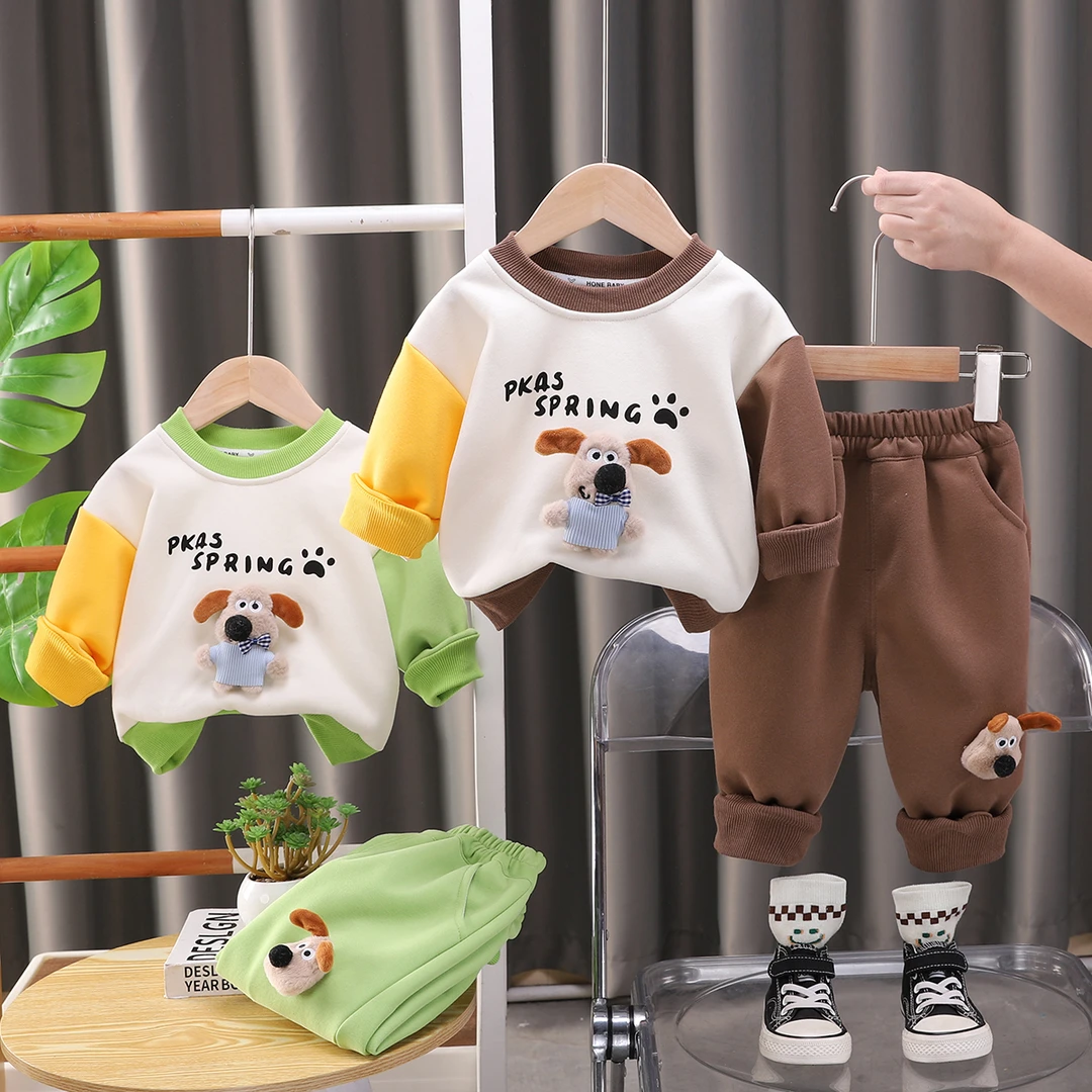 婴儿衣服男童春装套装2025新款宝宝卡通卫衣长袖洋气两件套1一5岁