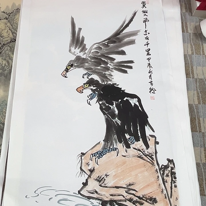 国画谢吉强老师四尺花鸟作品旭