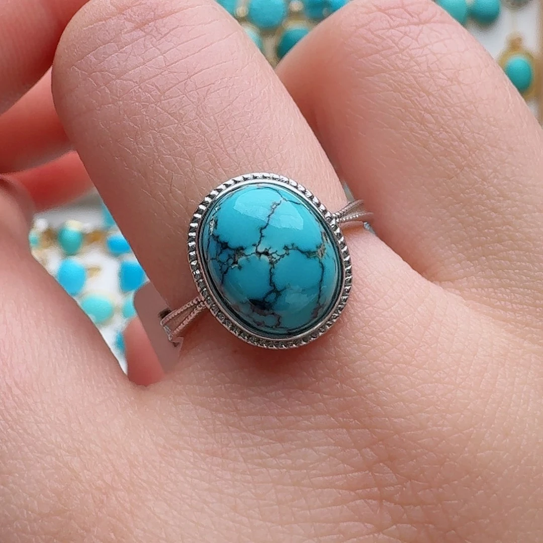 绿松石银S925镶嵌戒指