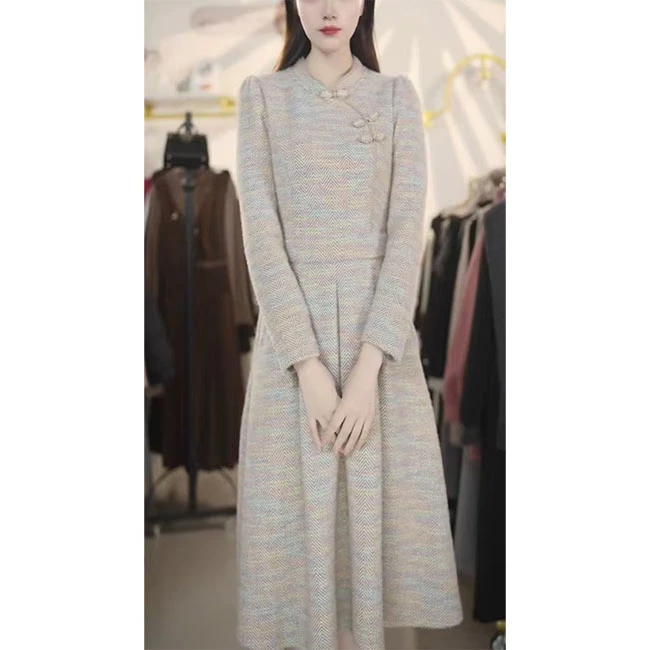 M8214 2024年秋冬新款新中式中国风气质时尚显瘦中长款连衣裙