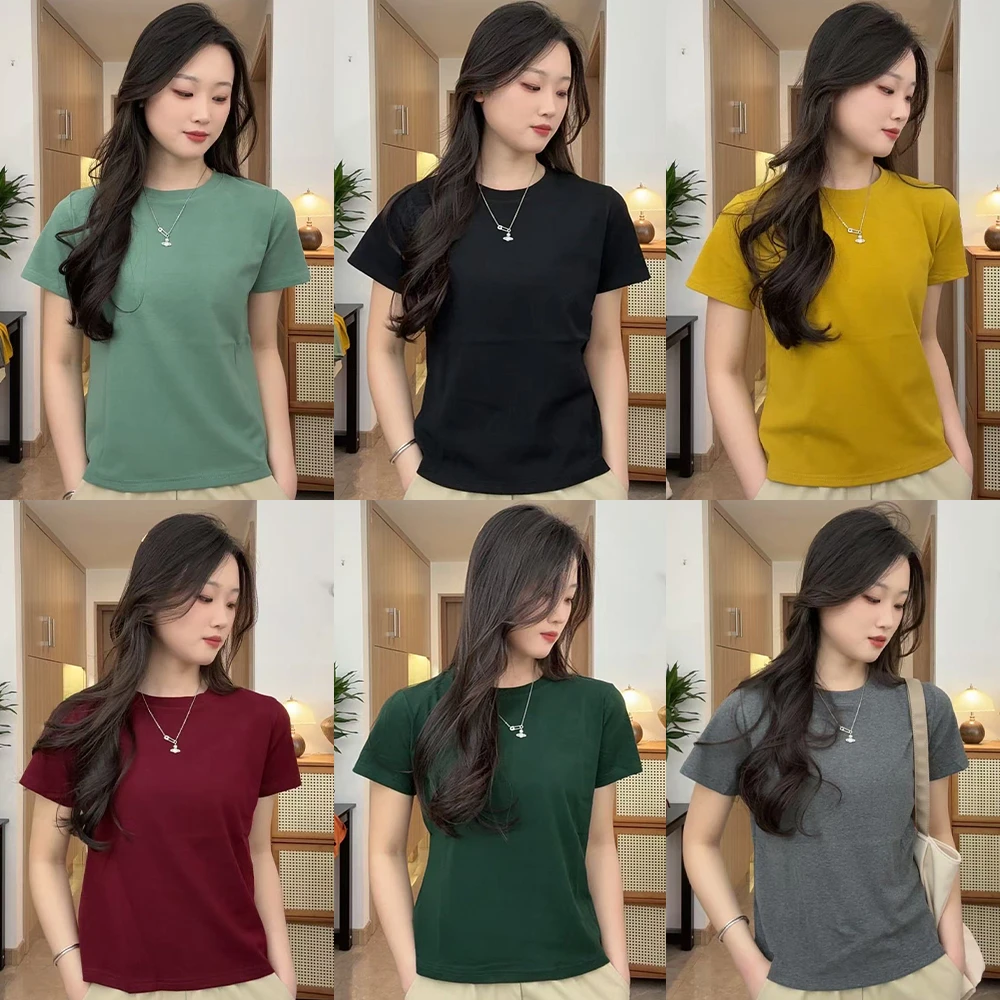 新款正肩短袖t恤女夏圆领内搭外穿夏季纯色百搭打底衫上衣休闲