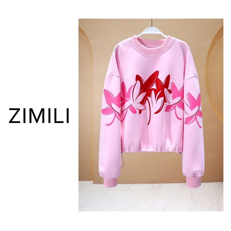 【亮哥女装】2025秋冬新品《幸福花》少女粉撞色印花圆领卫衣6181-K6