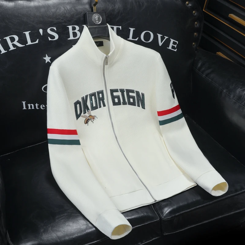 莫安摩萨利潮牌小蜜蜂刺绣卫衣开衫外套男秋季防风连帽夹克褂子