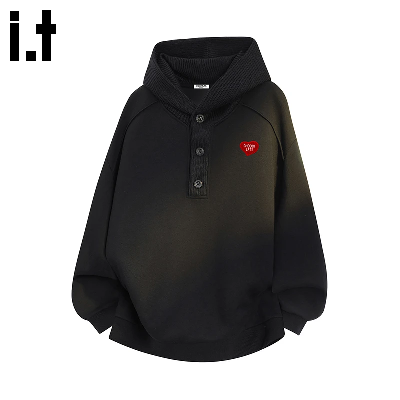 i.t:CHOCOOLATE保暖连帽卫衣男秋冬新款美式休闲情侣重磅针织外套