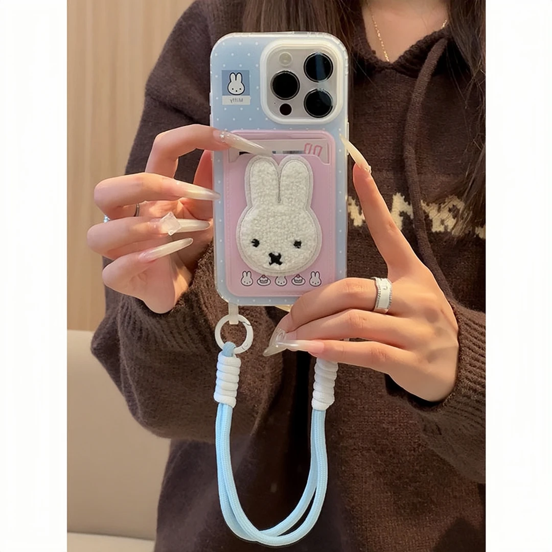 ins可爱小兔贴件挂绳卡包适用苹果17promax手机壳iPhone13/15软16