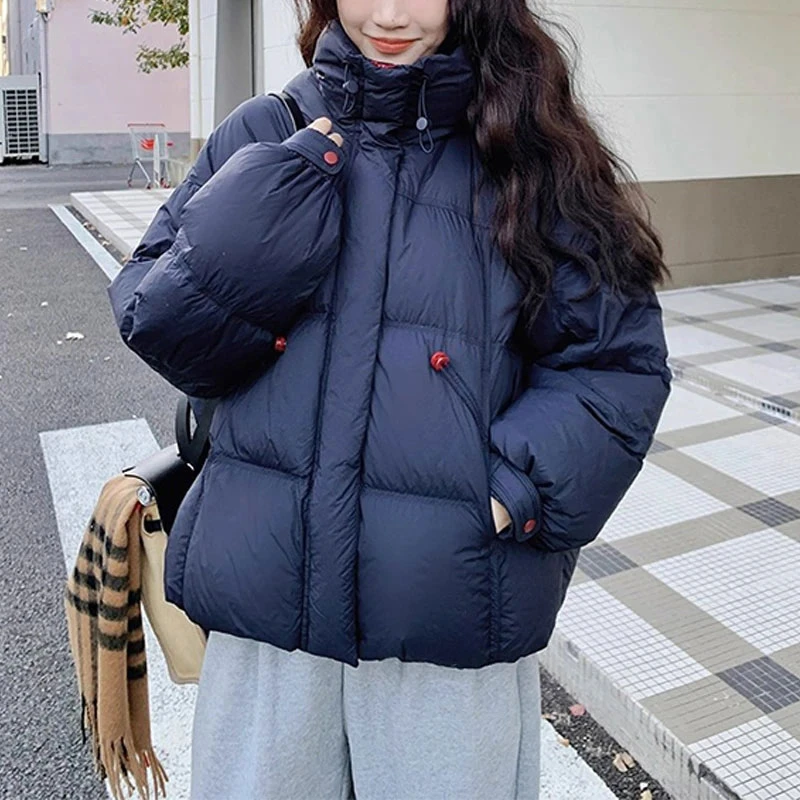2025冬季新款加厚泡芙小个子棉服女宽松保暖时尚撞色拉链连帽外套