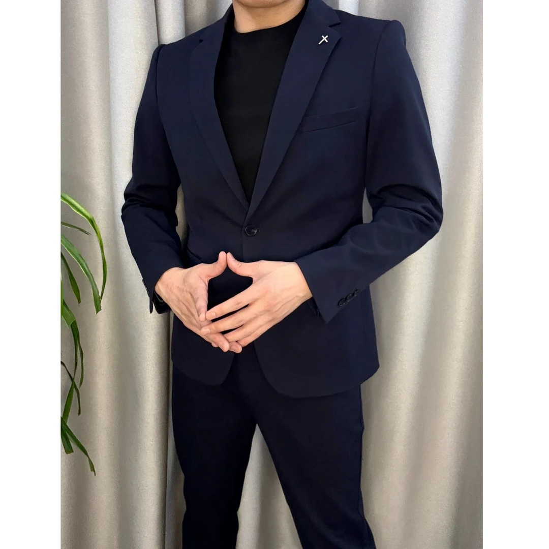 【西服套装】日常休闲西装男套装纯色净版修身免烫商务职业男士西装