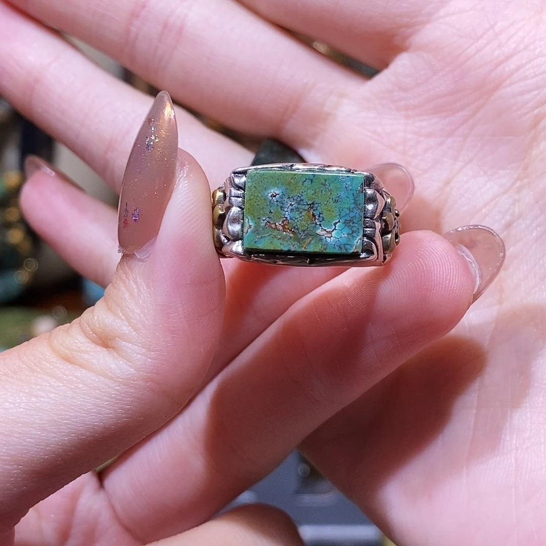 绿松石银S925镶嵌戒指聿*青