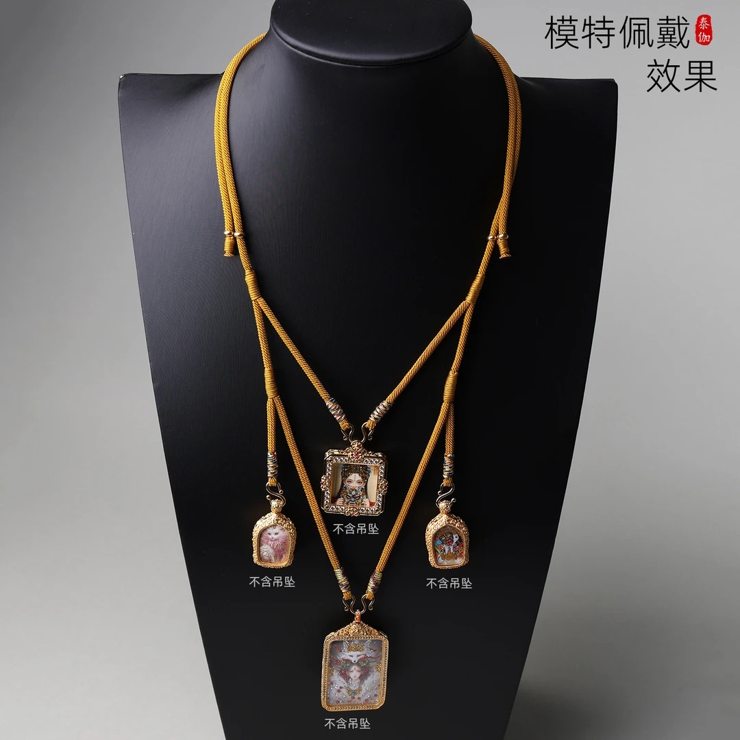 钛钢布艺吊坠 藏式佛牌四挂吊坠挂绳泰国佛牌链子M扣快拆扣工编织