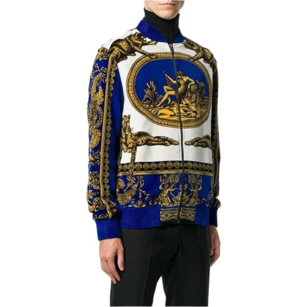 99新 VERSACE/范思哲 新款主线巴洛克印花拉链棒球夹克/L码/Y6935