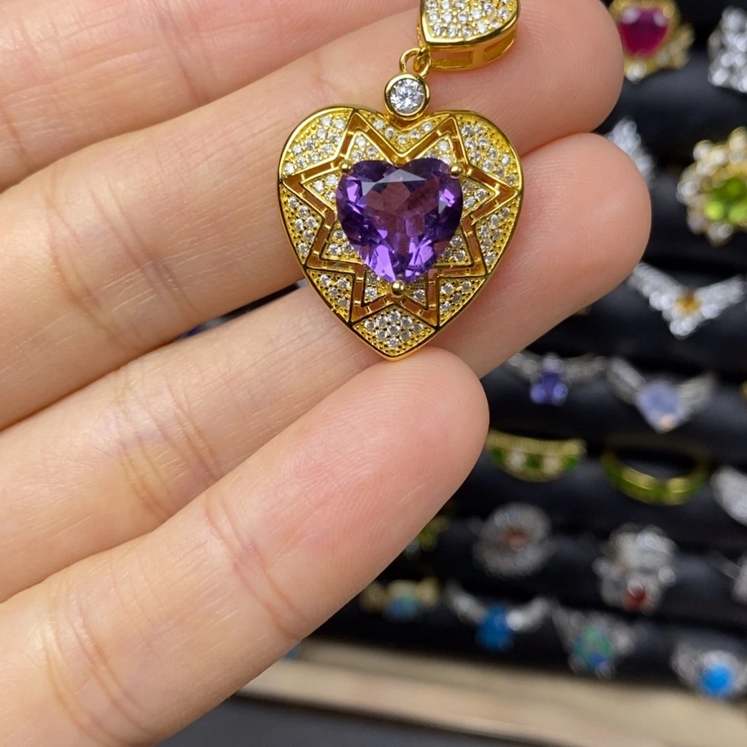 银S925镶嵌紫晶吊坠(不含链)