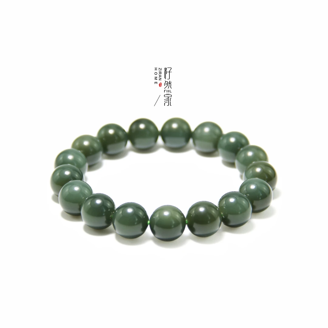 天然新疆和田玉特细沙枣青老油料圆珠手串12mm (多样性发其一）