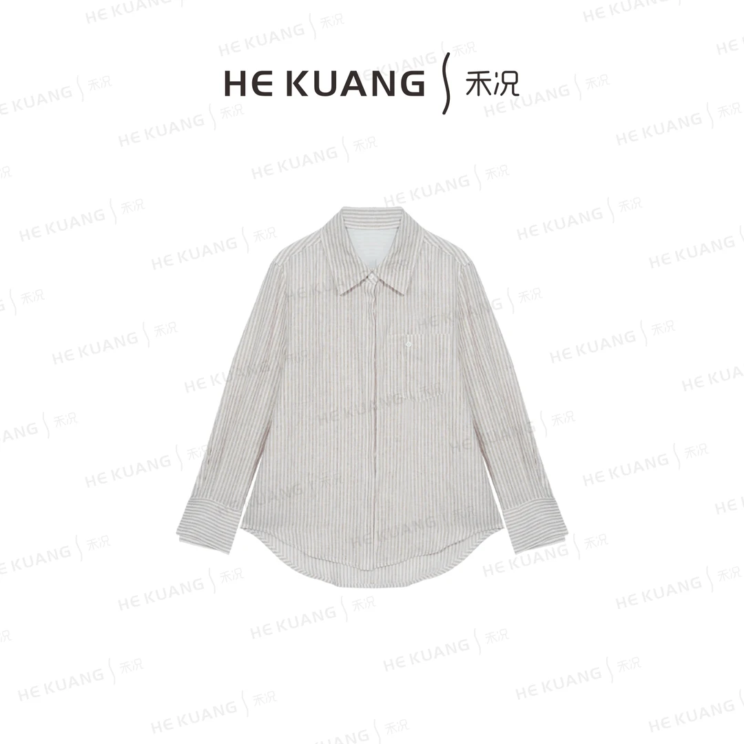 禾况HEKUANG【女主日记】亚麻复古高级感宽松百搭条纹衬衫C652 0087