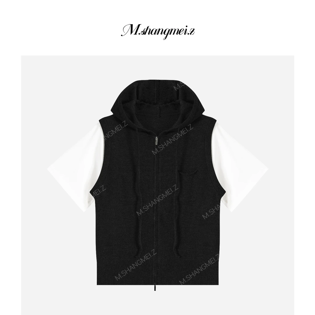 M.SHANGMEI.Z/沐熙【织趣横生】美大哥羊毛带帽假两件T恤X082944