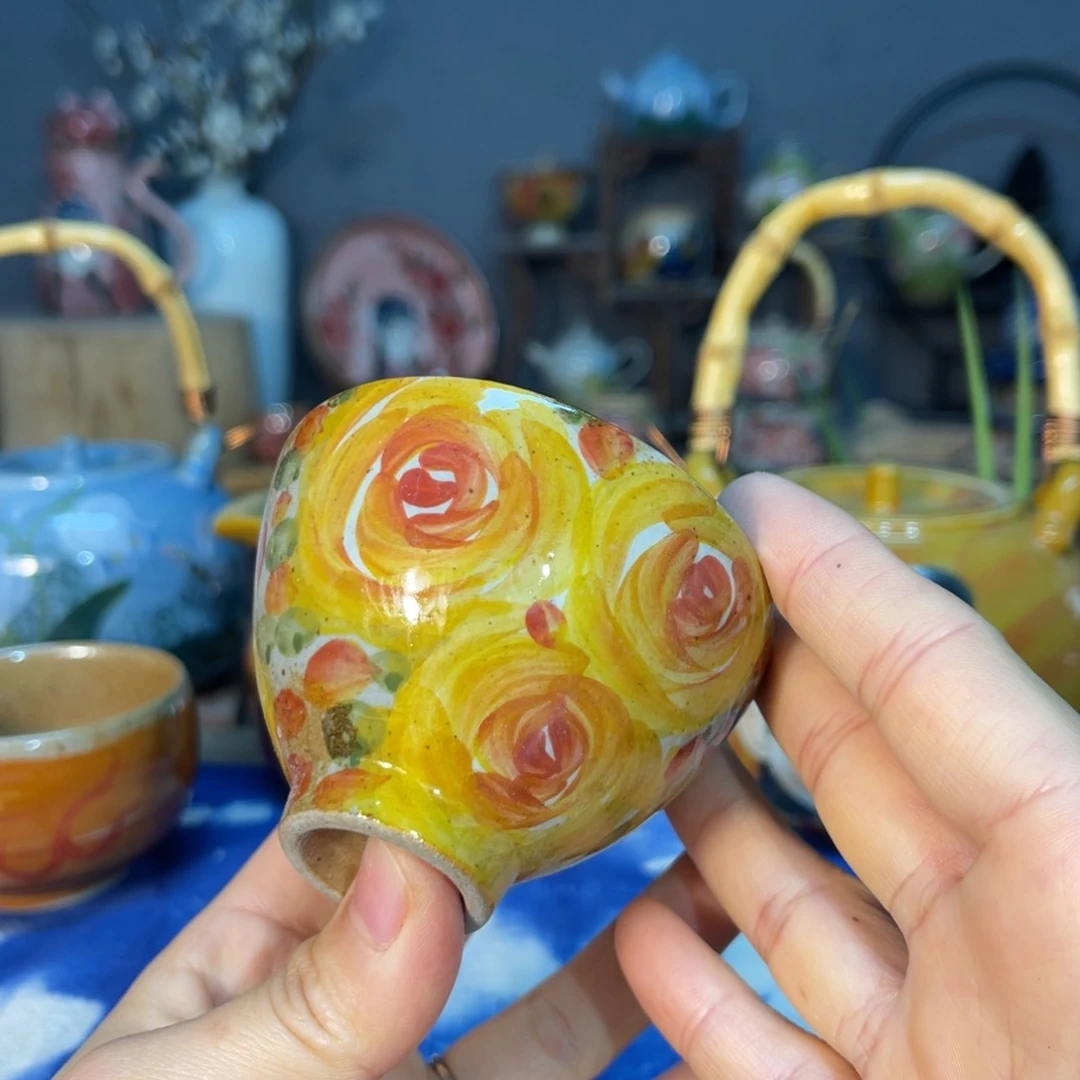 杯花*?素浅陶瓷手工手绘