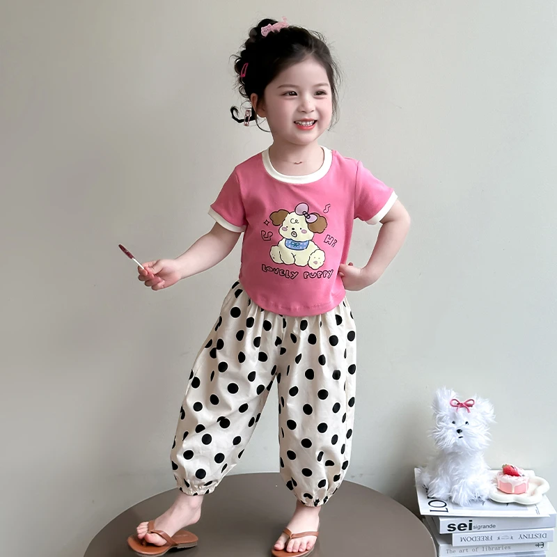 女童印花短袖套装洋气儿童夏季2025新款女宝宝防蚊裤两件套小女孩