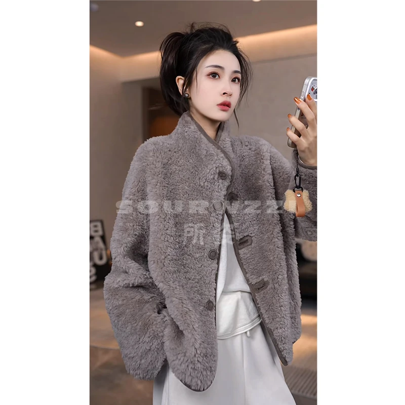SOURWZZI/所姿100%羊毛冬季反绒面双面穿立领女士外套SZ-25131