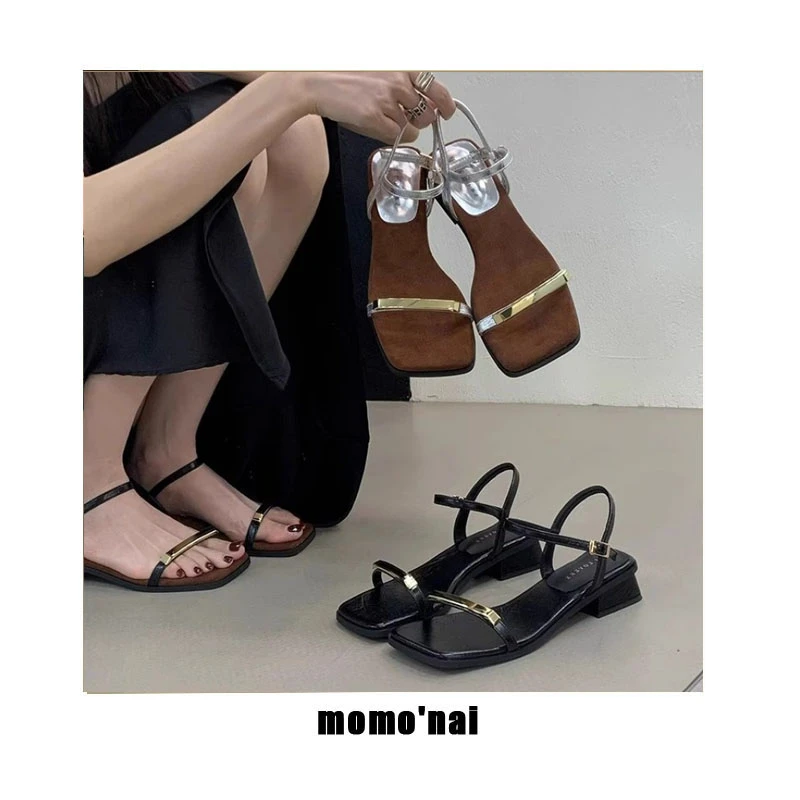 momo'nai 配裙子的凉鞋女款夏季新款一字带时尚百搭粗跟高级感露