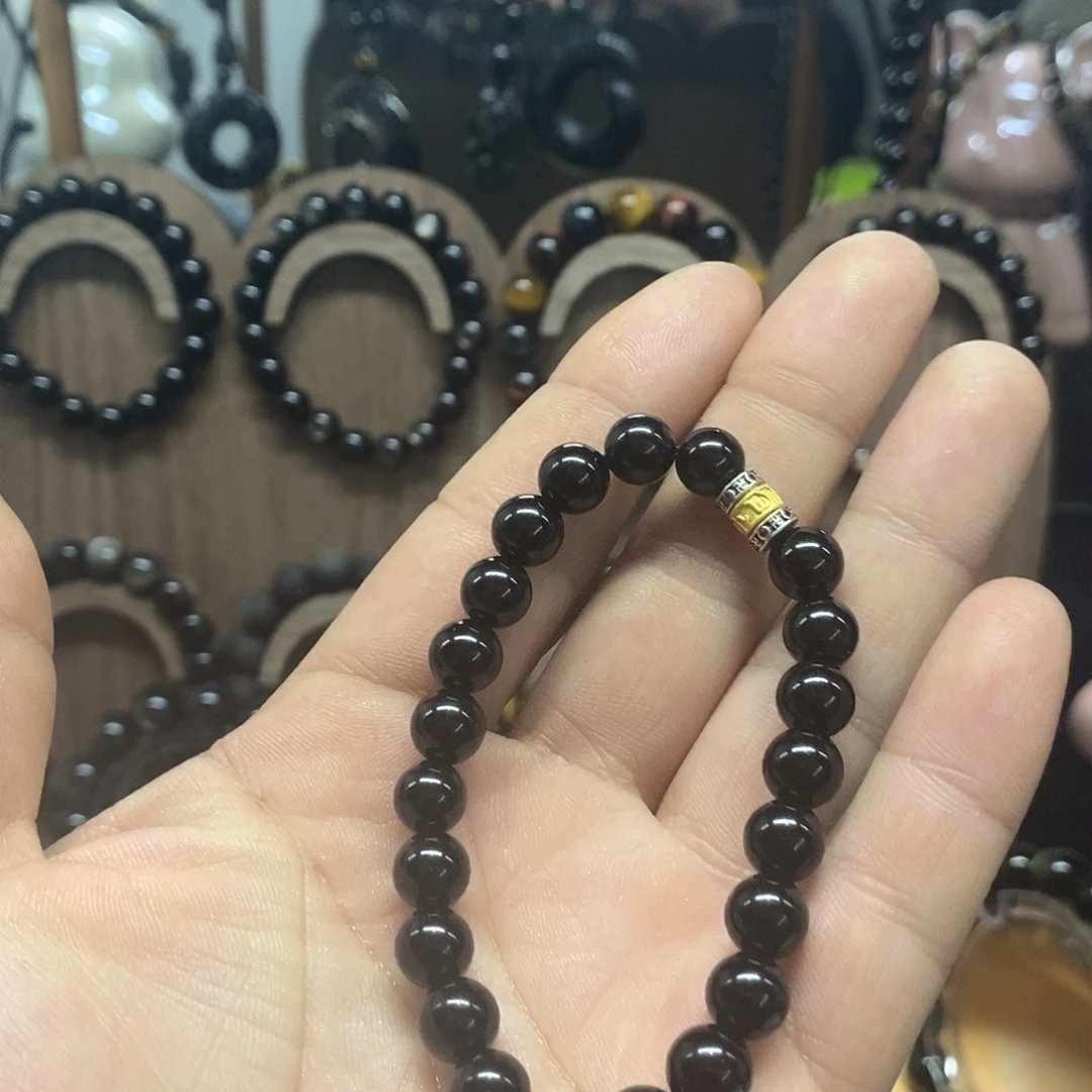 黑曜岩合金手链黑曜石手链天然单串