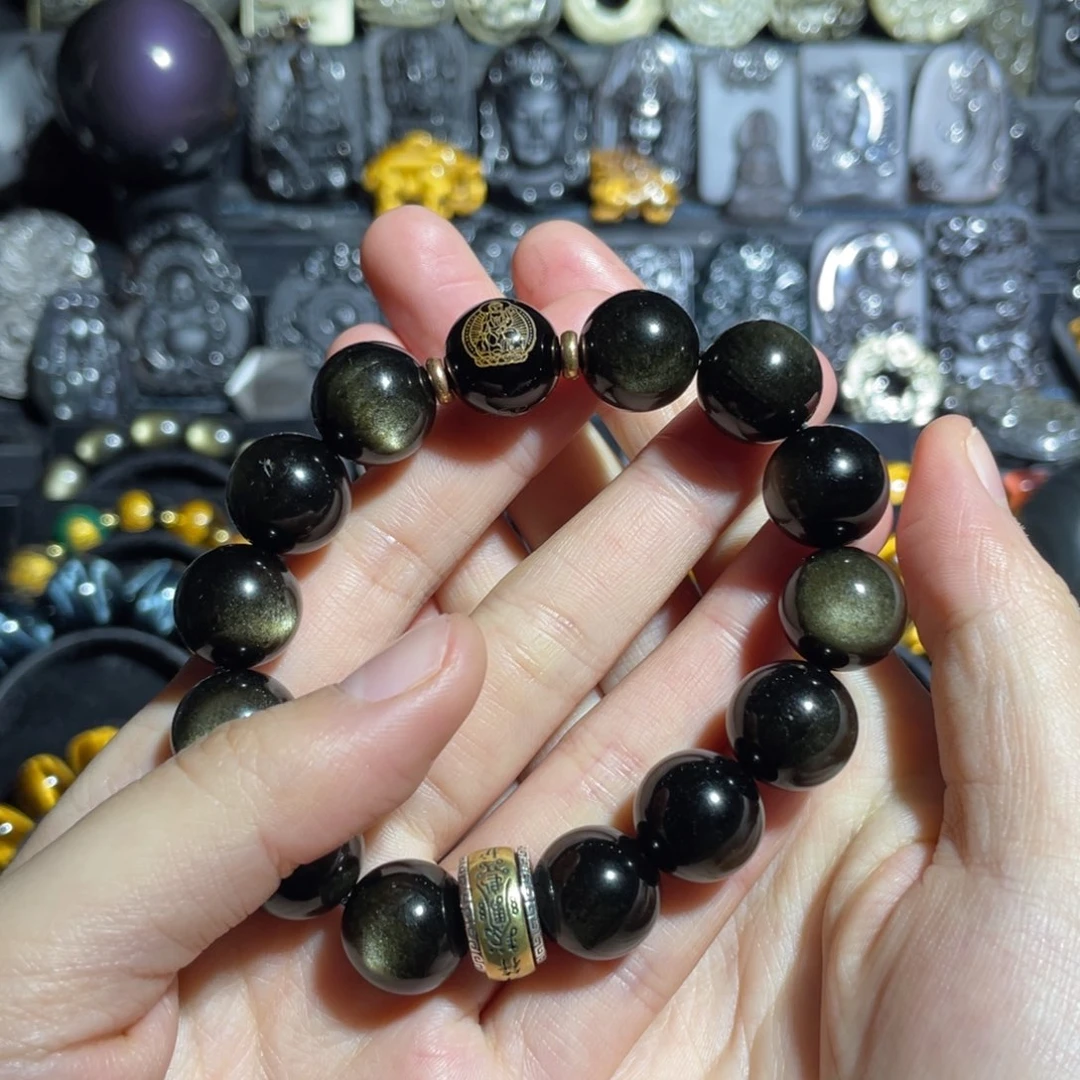 光***月黑曜岩未镶嵌手串