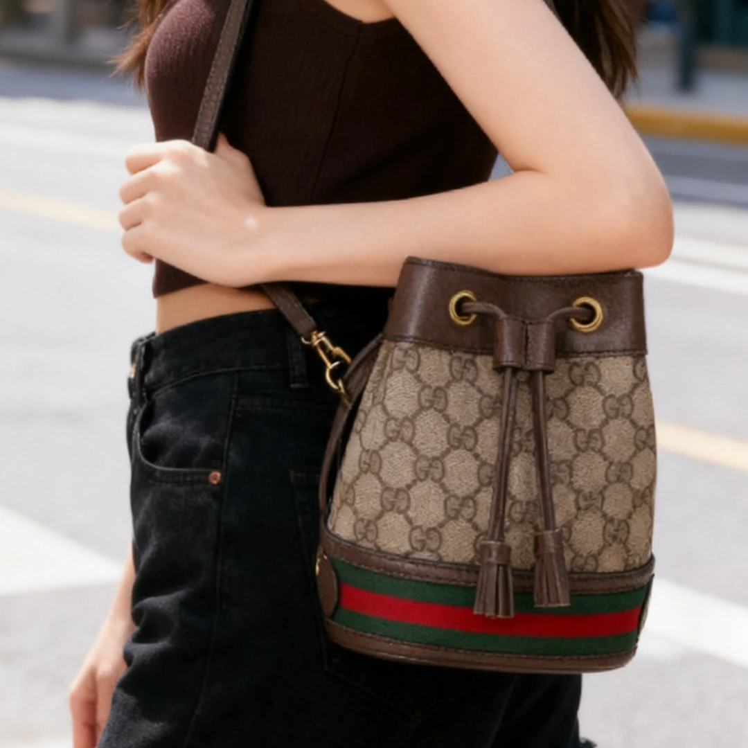 95新 GUCCI/古驰 迷你ophidia抽绳手提水桶斜挎包78041695