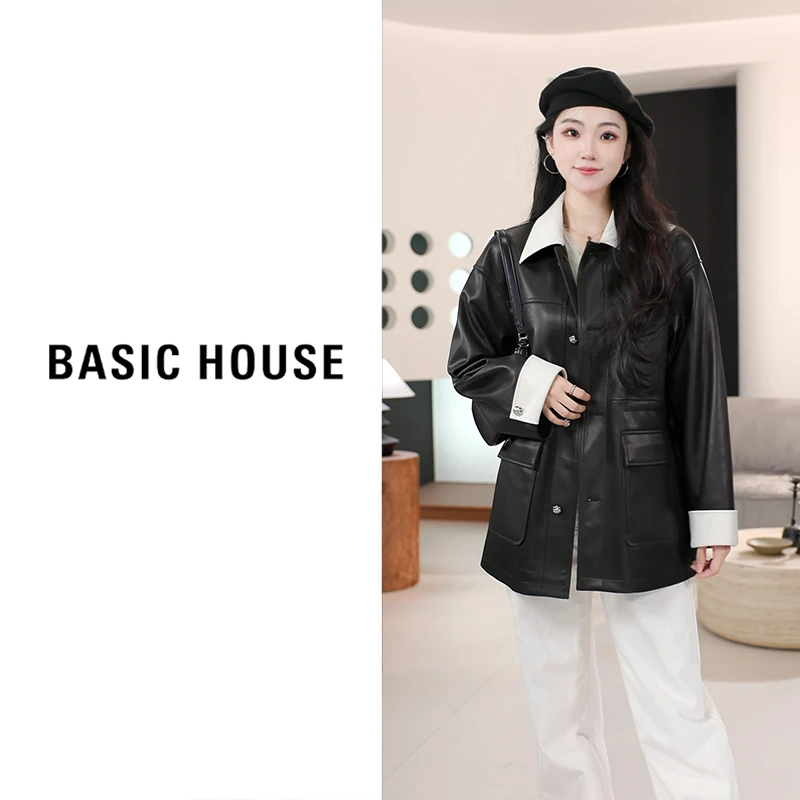 Basic House/百家好2025新款皮衣外套女B1295B5R032（76）