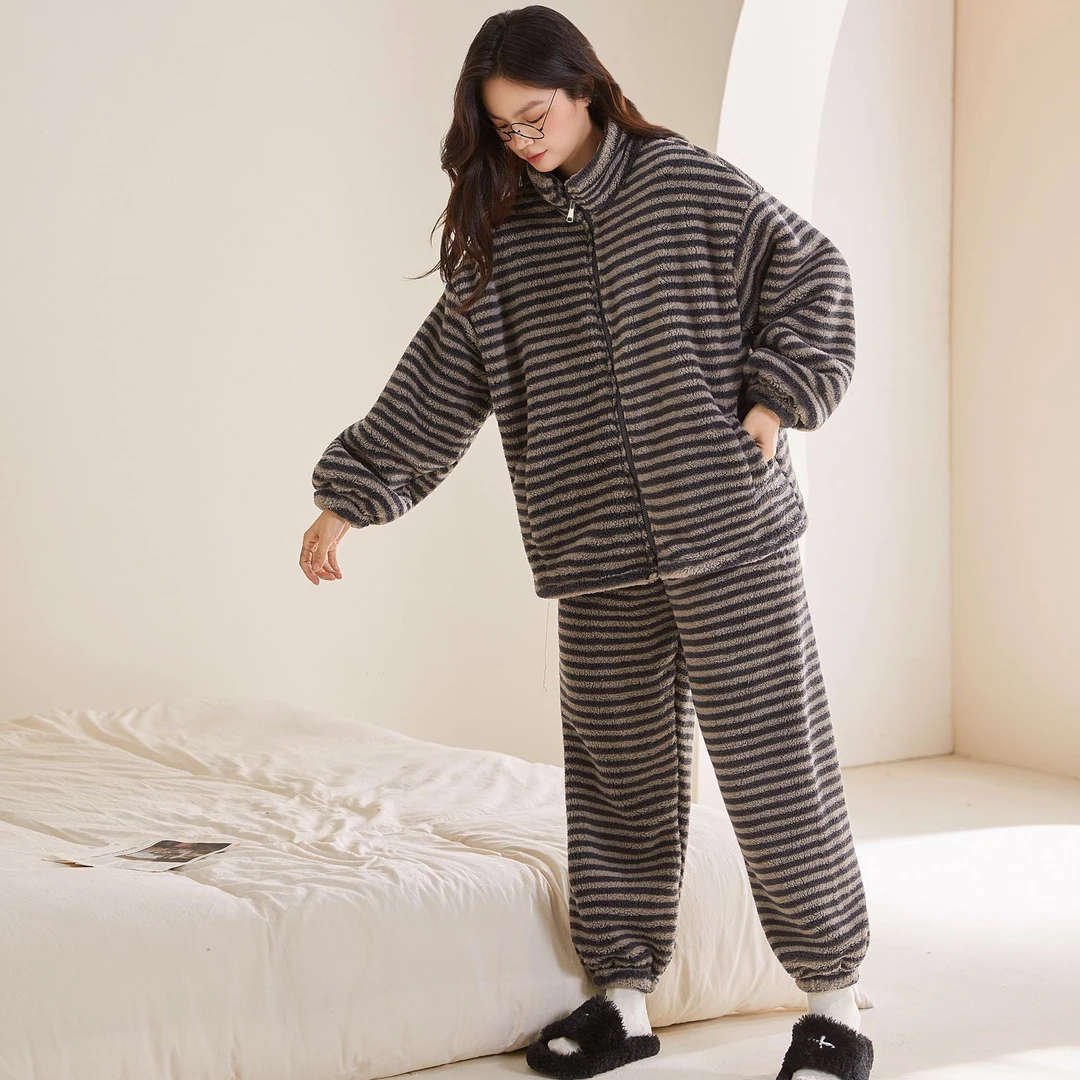 2025新款加绒加厚高级感珊瑚绒睡衣女冬款保暖大码家居服套装冬天